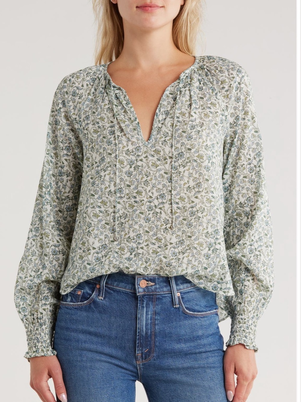 Veronica Beard Layla Floral Long Sleeve Cotton Top